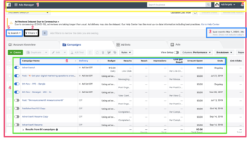 Facebook Ad manager dashboard
