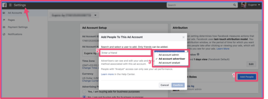 Facebook Ad manager ad people to Ad account