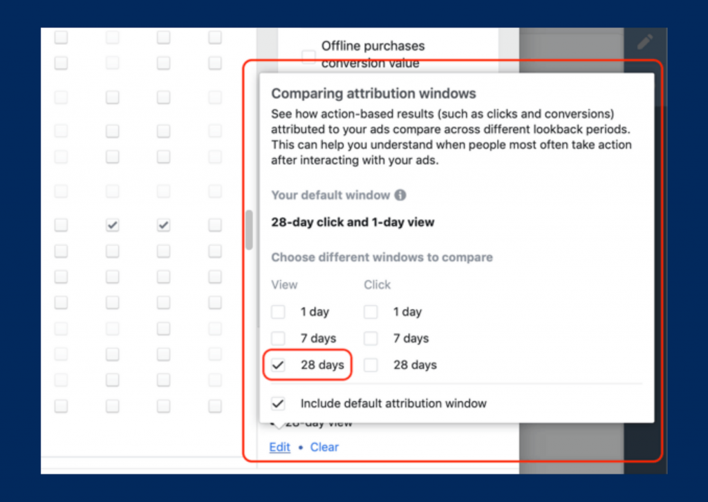 Facebook comparing attribution window