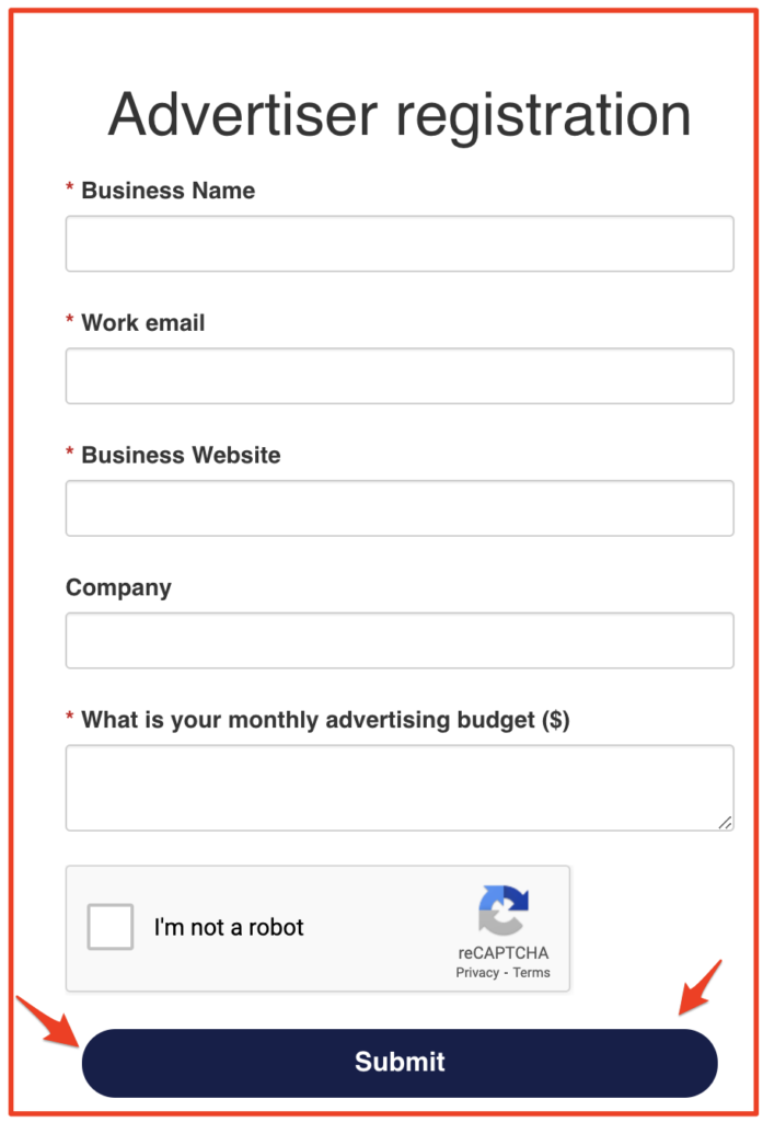 Landing pages forms