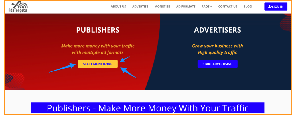 AdsTargets Ad Network for Indian publishers 