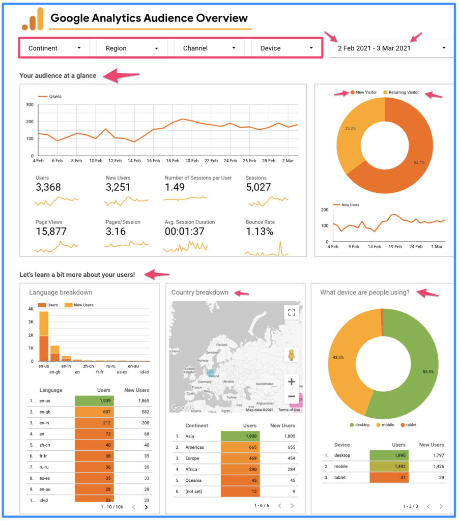 Google analytics audience overview