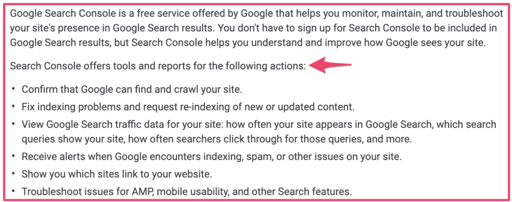 Google search console defined by Google