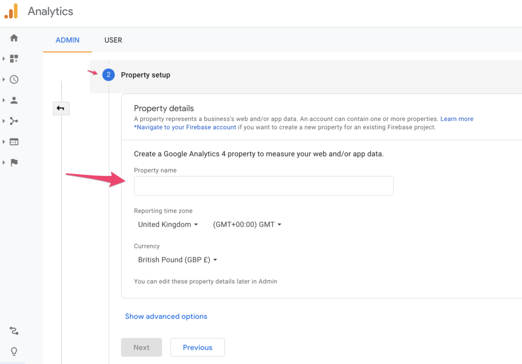 Analytics property setup