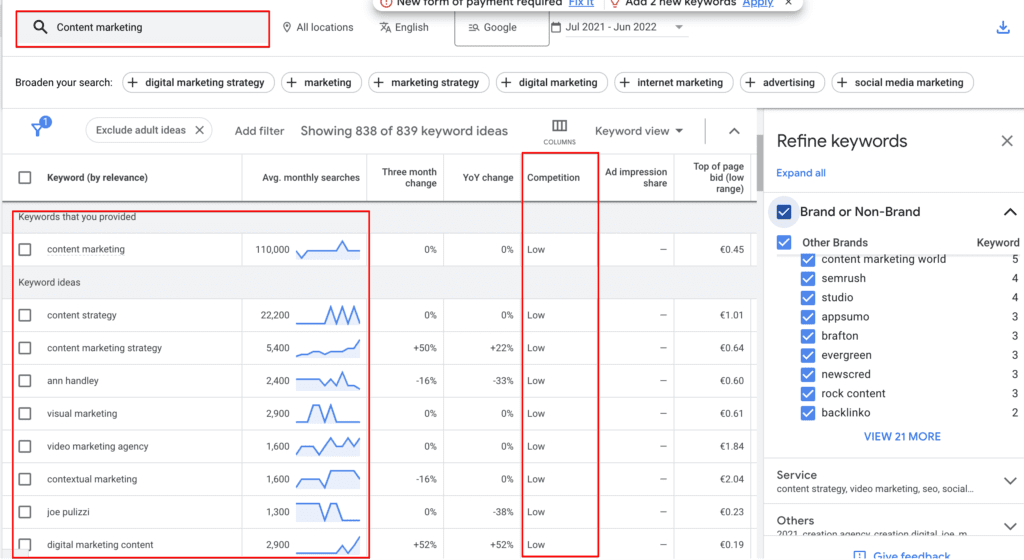 Keyword research with Google keyword planner