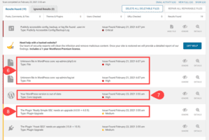 Revise o resultado da verificação do WordFence