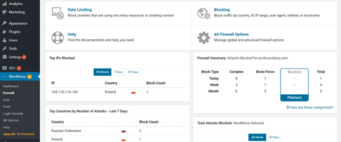 Recursos de segurança do plug-in de tema WordFence WordPress