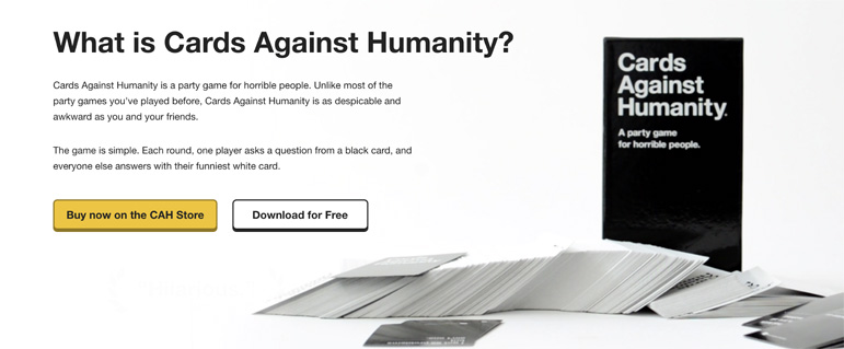 Exemplos eficazes de direitos autorais de Cards Against Humanity